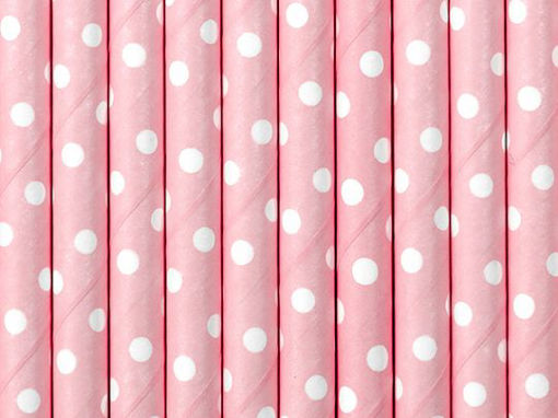 Picture of PAPER STRAWS DOTTED PINK 19.5CM
